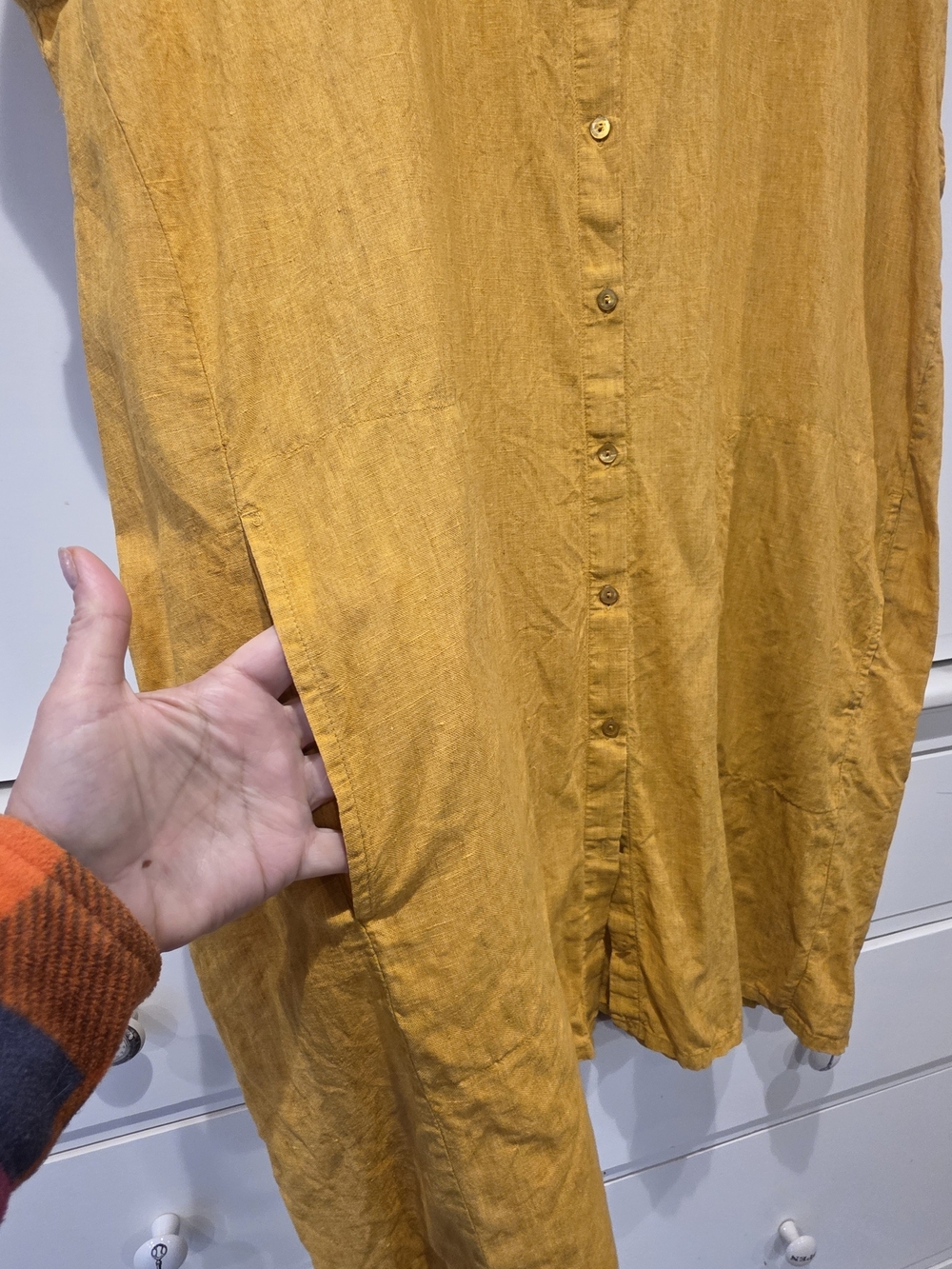 EILEEN FISHER Washed-Organic-Linen Délavé Cap-Sleeve Dress - Picture 4 of 8